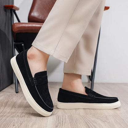 Suede Leather Men's Casual Shoes Fashion Comfortable Loafers Breathable Slip on Walking Footwear Platform Lightweight Work Shoes