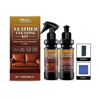 Leather Cleaner And Conditioner Kit Deep Spray Nourishing Cream Set for Softness Shine with Cracking Prevention Includes Sponge