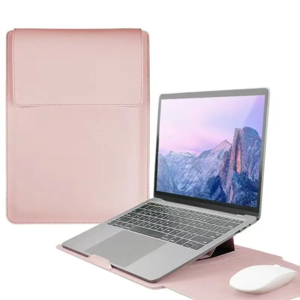 PU Leather 14 Inch Laptop Sleeve Bag Waterproof Adjustable Laptop Sleeve Case Ultra-thin Stain-resistant Laptop Stand Office