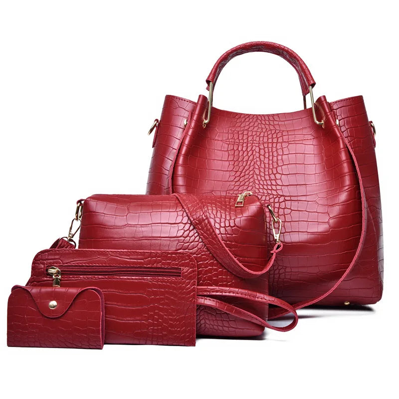 Women's Handbag 4-piece Set Women's Shoulder Bag Fashion Purse Vintage Leather Bag Large Capacity Handbag Inclined Shoulder Bag