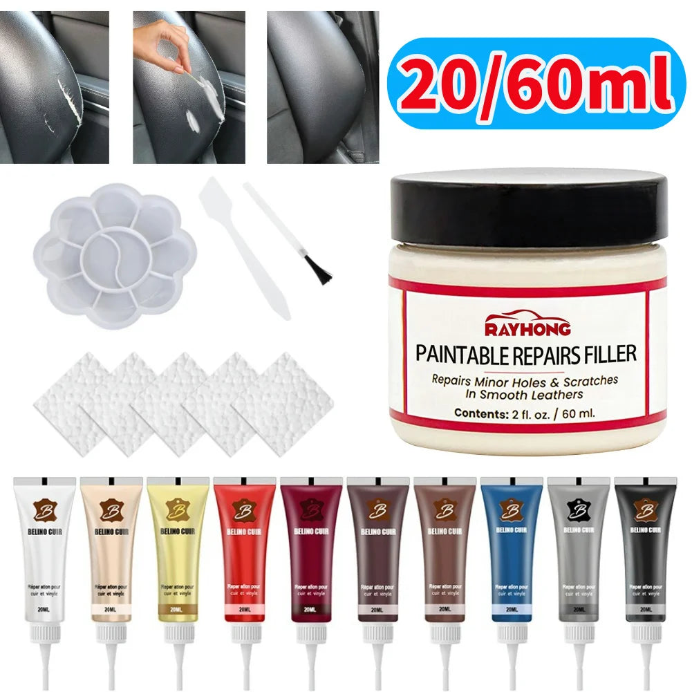 60/20ml Leather Repair Filling Paste Compound Leather Restoration Cream Car Leather Car Repair Scratches Cracks Sofa Auto Seat