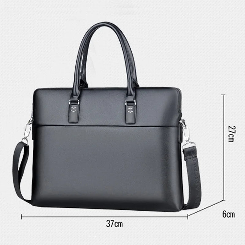 Men's Professional Leather Briefcase - 14" Laptop Office Bag with Shoulder Strap, Waterproof Business Messenger Bag