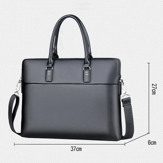 Men's Professional Leather Briefcase - 14" Laptop Office Bag with Shoulder Strap, Waterproof Business Messenger Bag