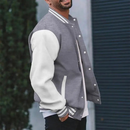 Men's Jackets Leather Sleeve Wool Blend Baseball Letterman Jackets Casual Coat Jackets