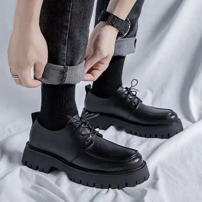 Male Leather Shoes Men 2023 New Chunky Platform Retro Work Shoes Spring Autumn Derby Shoes Highstreet Low Top Man Casual Flats