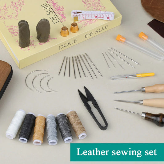 1set Leather Heavy Duty Sewing Kit Large-Eye Needles Upholstery Repair Tools Sewing Kit with Needles Thread for DIY Craft Tools