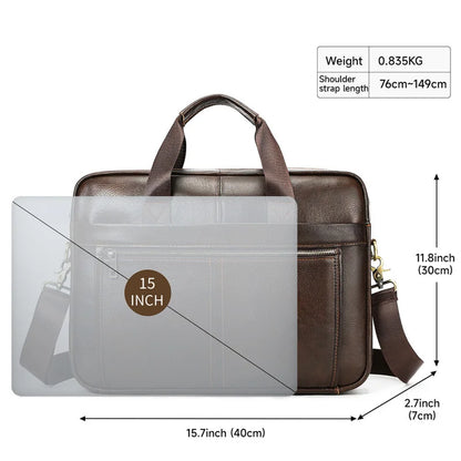 Men's Fashionable Genuine Leather Business Briefcase with Large Capacity151-inch laptop handbag made of top-grade cowhide