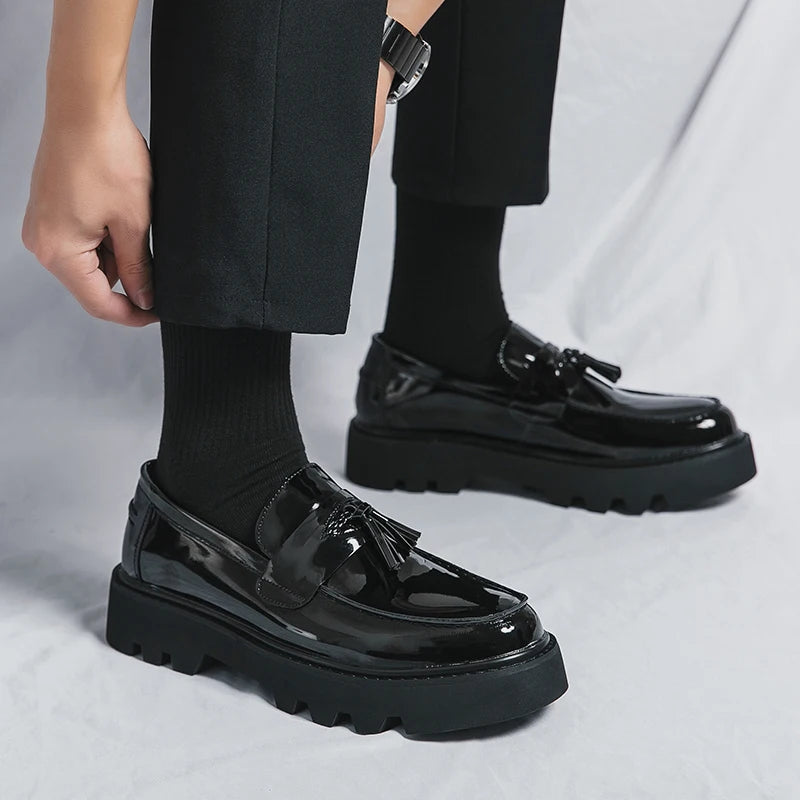 Male Leather Shoes Men 2023 New Chunky Platform Retro Work Shoes Spring Autumn Derby Shoes Highstreet Low Top Man Casual Flats