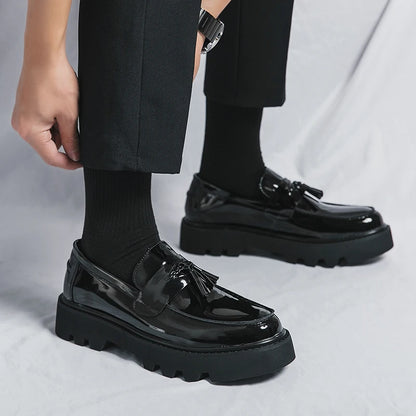 Male Leather Shoes Men 2023 New Chunky Platform Retro Work Shoes Spring Autumn Derby Shoes Highstreet Low Top Man Casual Flats