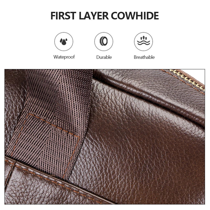 Men's Genuine Leather Luxury Briefcase 15.6 Inch Laptop Bag Business Office Handbag Computer Bag