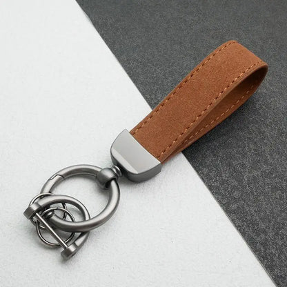 Leather Car Keychain, High-End Car Metal Key, Suede Pendant, Leather Ornament Metal Car Keychain Ring Accessories