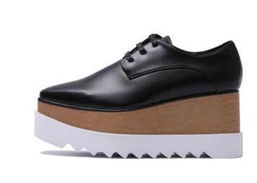 Luxury design thick-soled women's sports shoes fashion star real leather women's casual shoes runway wooden sole women's shoes