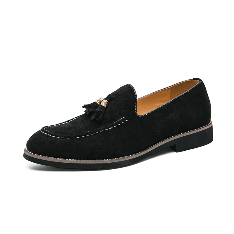 Italian Brand Cowhide Suede Pointed Toe Leather Shoes High Quality Men's Loafers Men's Casual Shoes British Style Flat Shoes