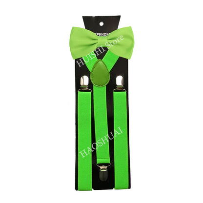 Suspenders Man Bowtie Solid Color Elastic PU Leather Suspenders For Man Belt Adjustable Straps For Wedding Bow Tie Accessories