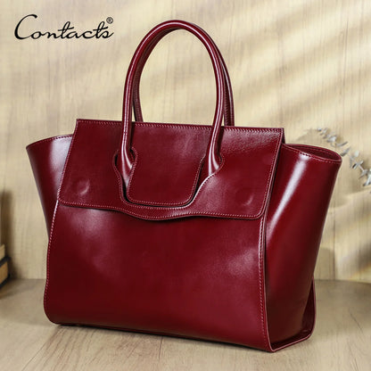 CONTACT'S Genuine Leather Women Business Bags Red Briefcase Luxury Designer Office Ladies Tote Laptop Bag for 14.2" Macbook Pro
