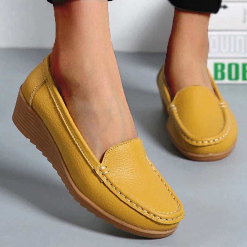 Leather Shoes For Women Flats White Black Loafers With Heels Shoes Casual Women's Moccasins Slip On Flat Shoes Summer Footwear