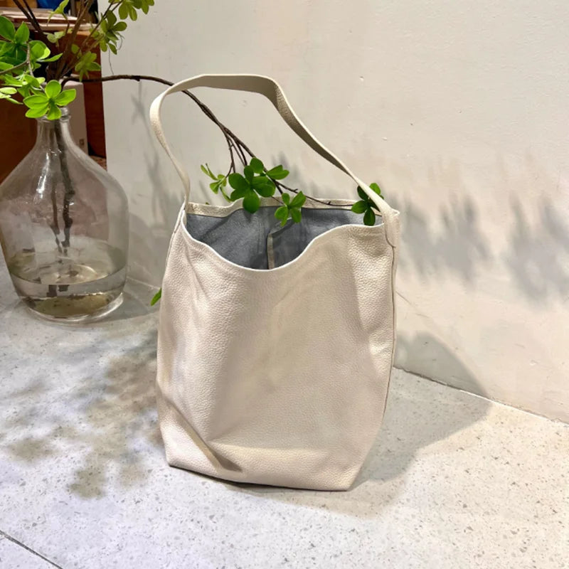 Genuine leather luxury women's bag large capacity commuting Tote bag high-quality  cowhide bucket bag one shoulder handbag