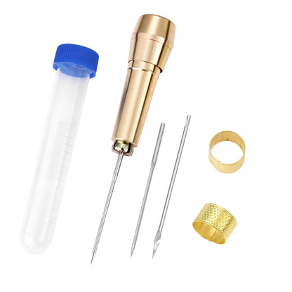 Leather Sewing Kit DIY Leather Sewing Awl Needle with Copper Handle Set Leather Canvas Tent Shoes Repairing Tool 3 Color Thread