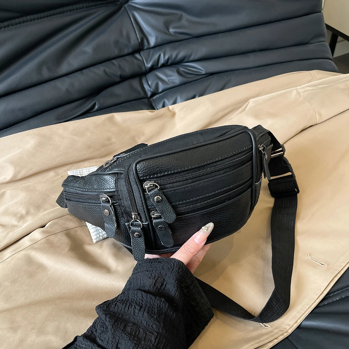 Leather Waist Bag Casual Small Square Hip Packs Crossbody Multi-function Outdoor Phone Pouch Belt Bag Fanny Pack Shoulder Bags