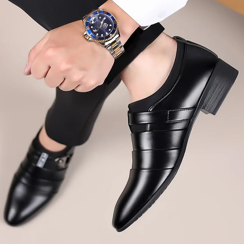 Classic Leather Shoes for Men Slip on Pointed Toe Oxfords Formal Wedding Party Office Business Casual Dress Shoes Men's Loafers