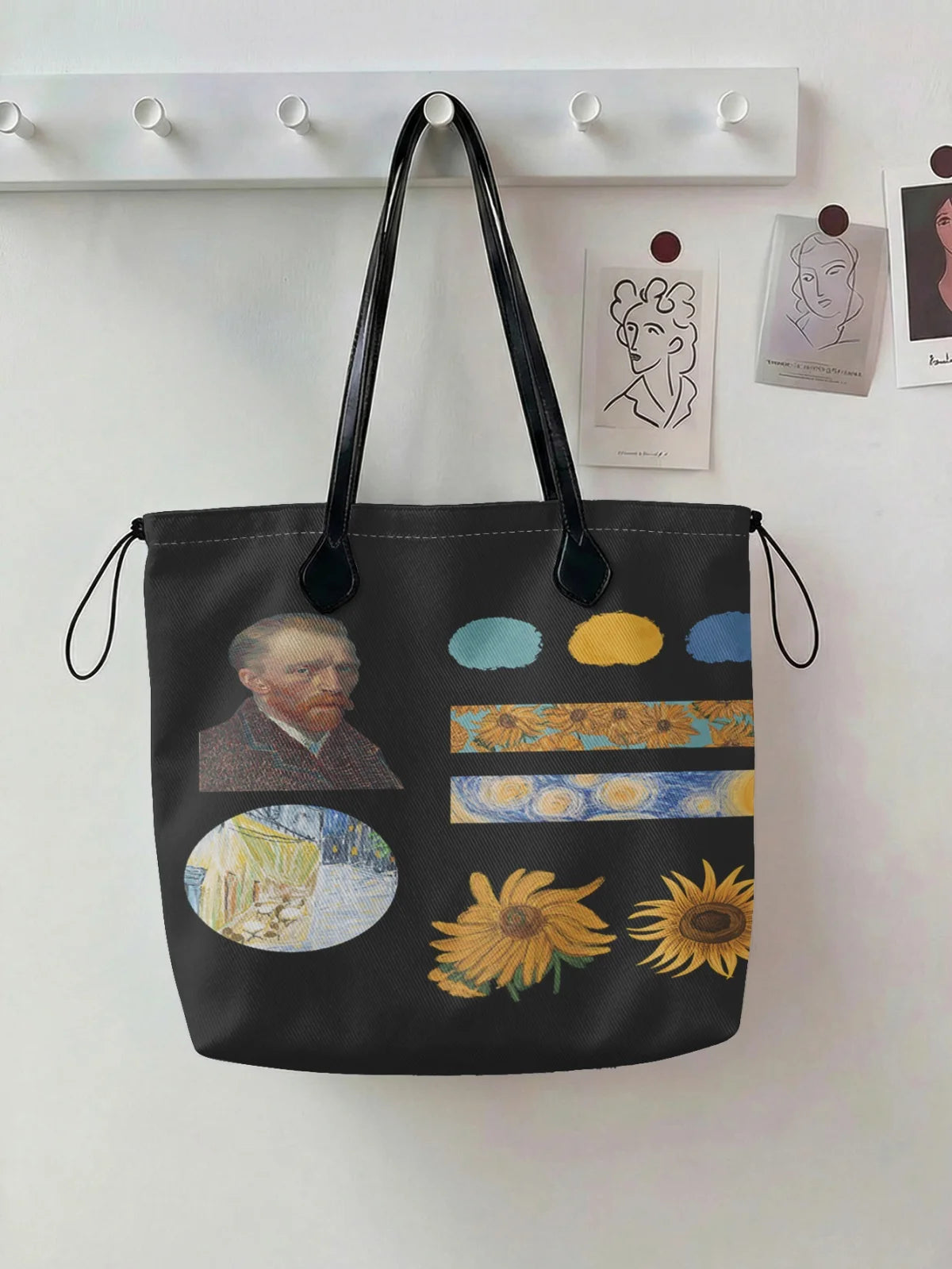 Printed handbag for women, large capacity leather handle shopping bag, casual shoulder bag