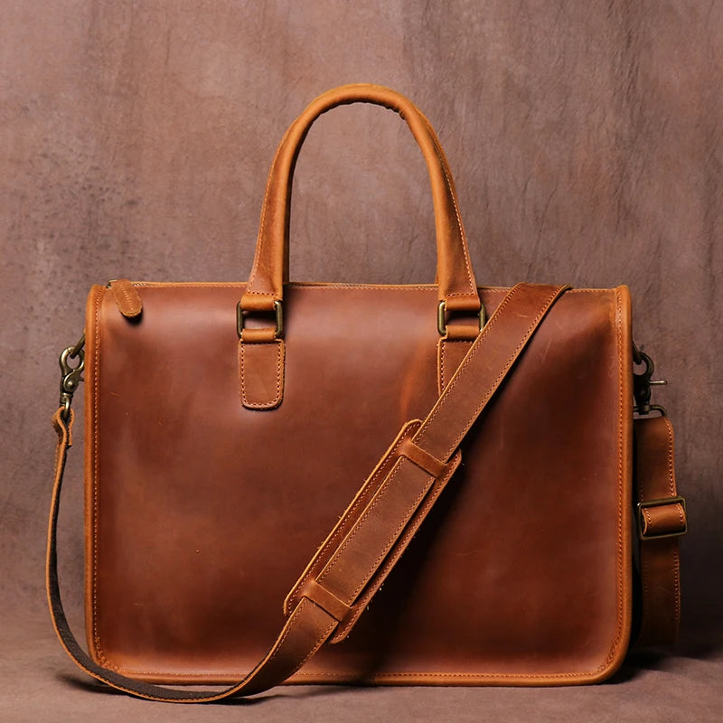 LUOKIR Real Leather Handbag Men Vintage Crazy Horse Cowhide Office Computer Bag Simplicity Business Briefcase For 14 Inch Laptop