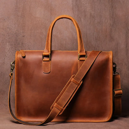 LUOKIR Real Leather Handbag Men Vintage Crazy Horse Cowhide Office Computer Bag Simplicity Business Briefcase For 14 Inch Laptop