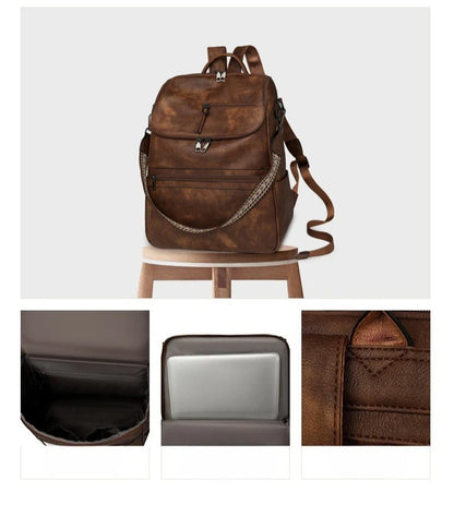 Women Large Leather Laptop Backpack 15.6 Inch Waterproof Casual Fashion Business Retro Travel Shoulder Bag for College