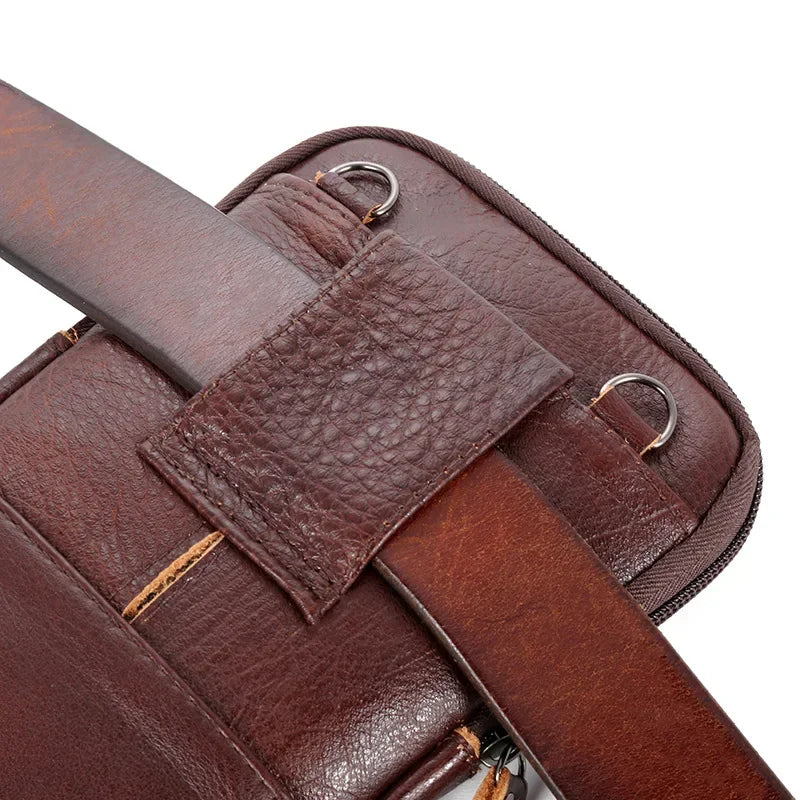 Leather Waist Bag Men's Mobile Phone Bag Wearing Belt Outdoor Sport One Shoulder Small Bag Doing Business Crossbody Bags