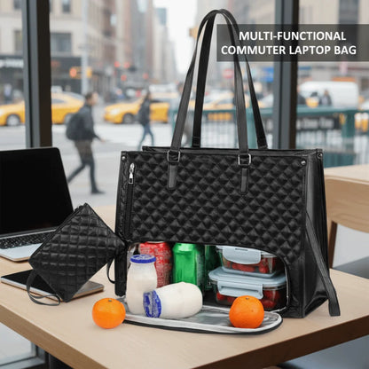 2-in-1 Laptop Lunch Tote Bag Shoulder Strap Lunch Box Multifunctional Laptop Handbag Waterproof Leather Portable Laptop Bags