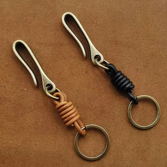 Vintage Leather Keychain Bag Accessories High Quality Cowhide Men's Car Keychain Fashion U-shaped Waist Hook Decorative Gift