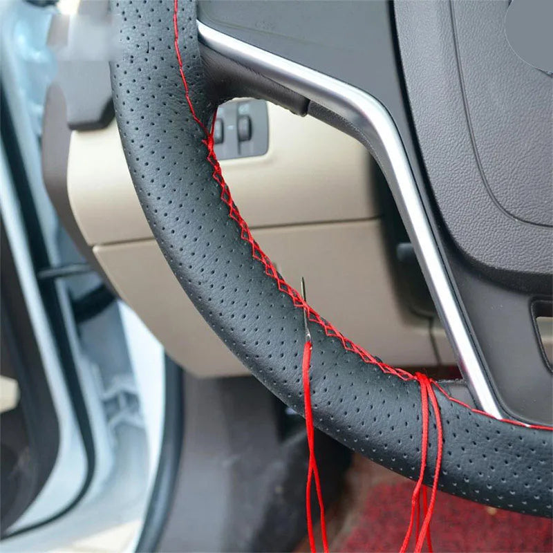 Car Steering Wheel Cover Needles And Braid Thread Artificial Leather Car Covers Suite 3 Color DIY Texture Soft Auto Accessories