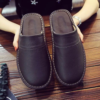 Leather Slippers Homes in indoor slipper Spring Autumn summer men women elderly non-slip casual Slides shoes