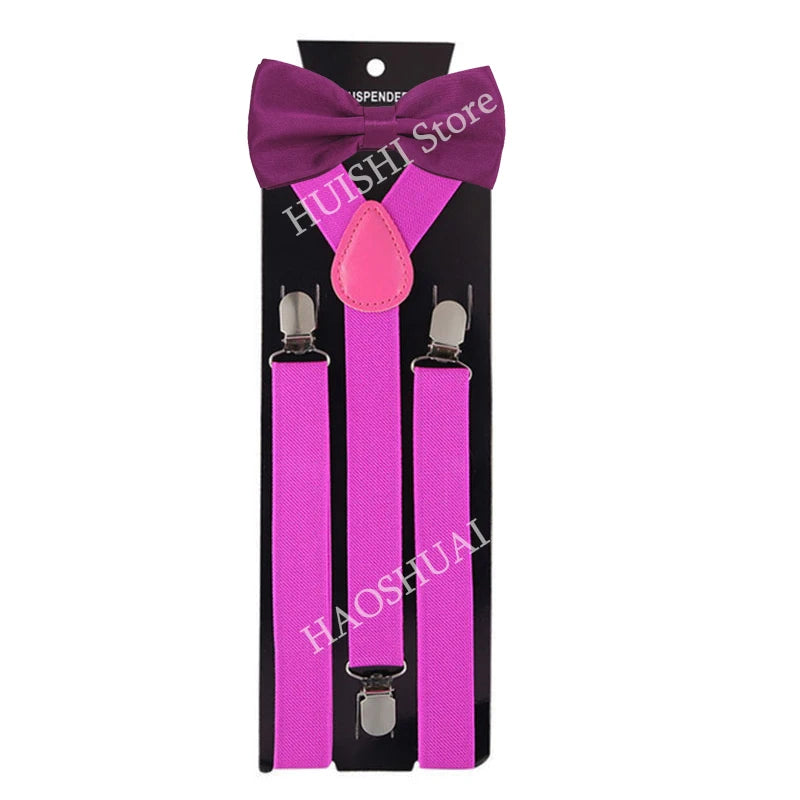 Suspenders Man Bowtie Solid Color Elastic PU Leather Suspenders For Man Belt Adjustable Straps For Wedding Bow Tie Accessories