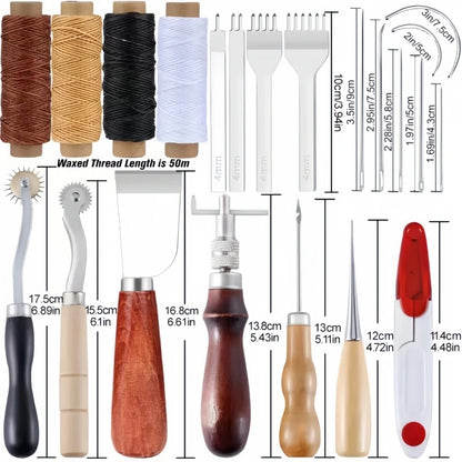 Leather Sewing Kit with Awl Hand Sewing Stitching Needles Thread Leather Craft Tool Kit for Shoes Sofa Tent Carpet