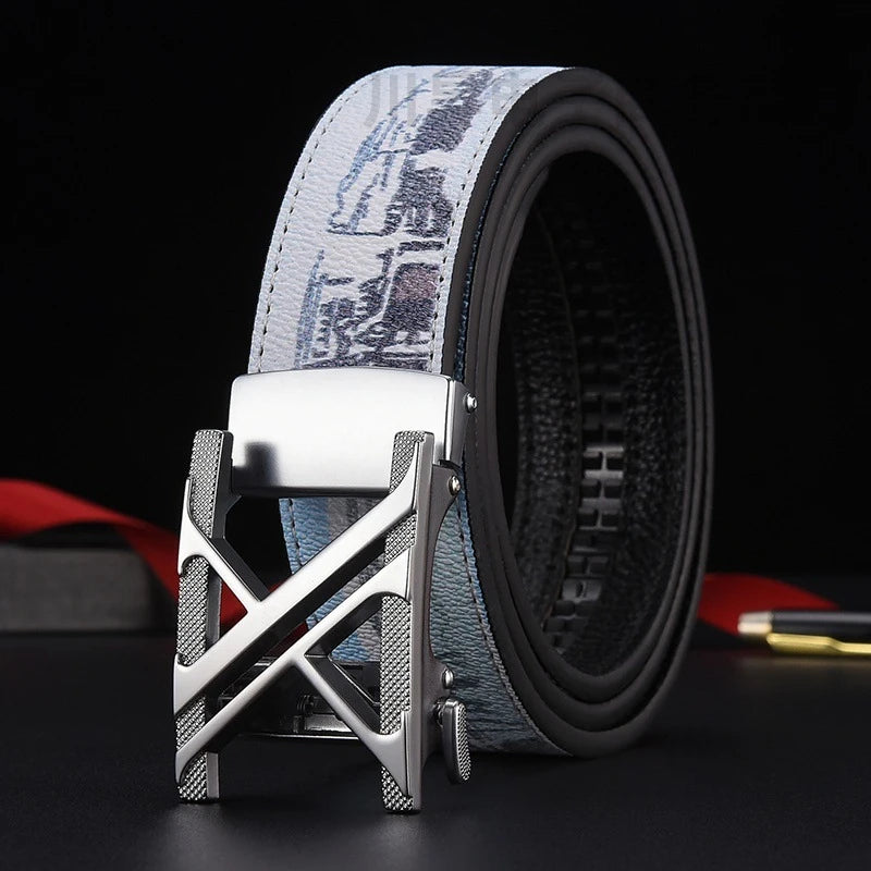 New Belt, Fashionable Men's Leather Belt, Business, Trendy, Casual, Versatile, Letter Graffiti,