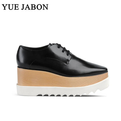 Luxury design thick-soled women's sports shoes fashion star real leather women's casual shoes runway wooden sole women's shoes