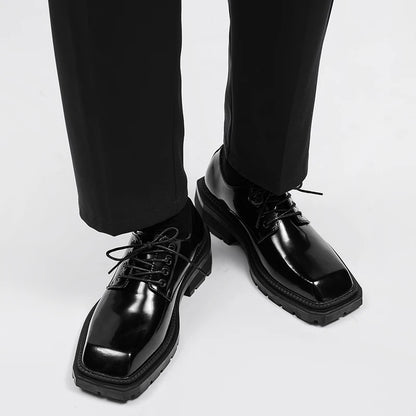 Male Leather Shoes Men 2023 New Chunky Platform Retro Work Shoes Spring Autumn Derby Shoes Highstreet Low Top Man Casual Flats
