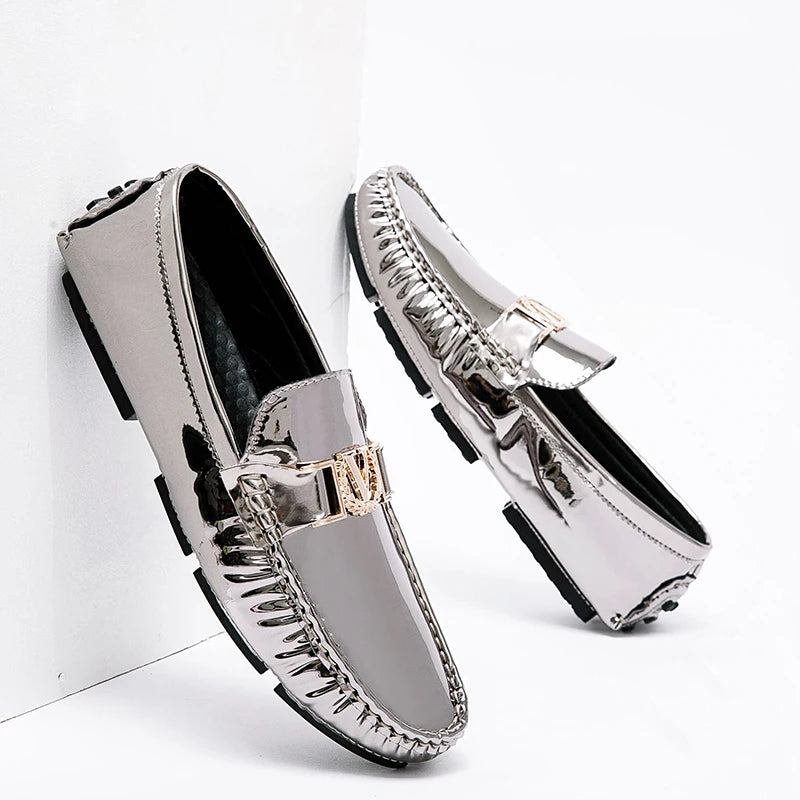 Men's Loafers for Spring and Summer, Slip-On Shoes, Korean Style Trendy Patent Leather Men's Shoes, Low-Top Lazy Shoes, Casual Shoes, Handmade