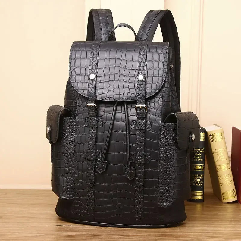 2026 New Luxury Brand Real Genuine Leather Men Alligator Backpacks Student Backpack Boy Luxury 15.6 Inch Computer Laptop Bag