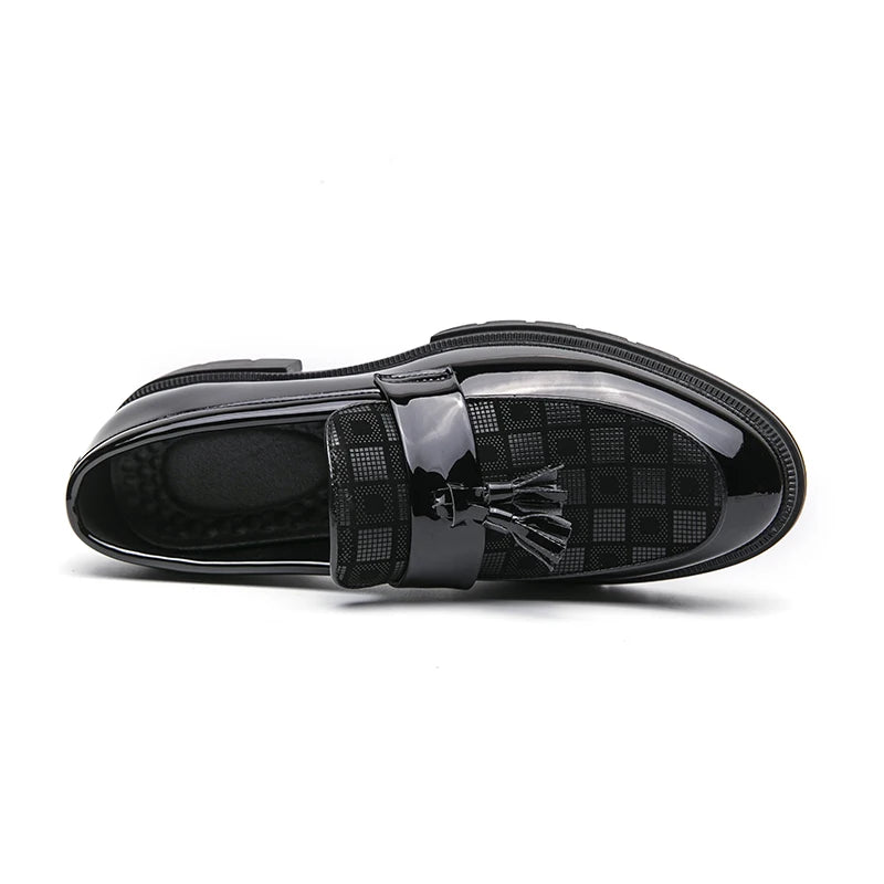 Trend Leather Shoes Men's Patent Leather Tasseled Loafers  Business Dress Wedding Casual Shoes Non-slip Thick Soled Shoes 38-46