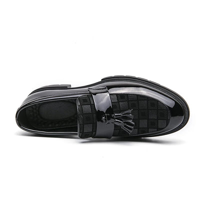 Trend Leather Shoes Men's Patent Leather Tasseled Loafers  Business Dress Wedding Casual Shoes Non-slip Thick Soled Shoes 38-46