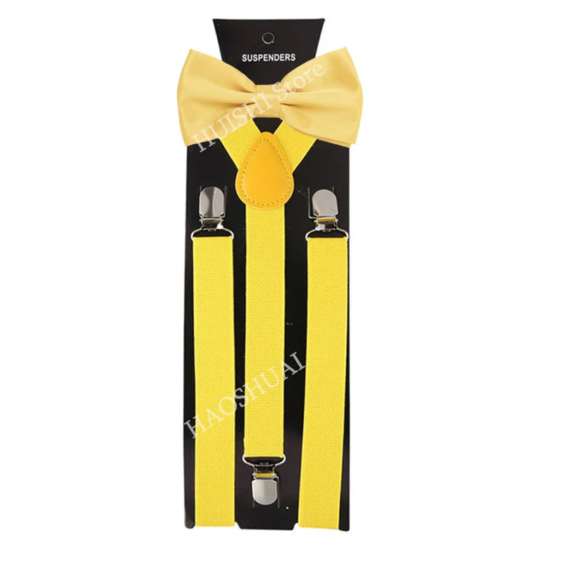 Suspenders Man Bowtie Solid Color Elastic PU Leather Suspenders For Man Belt Adjustable Straps For Wedding Bow Tie Accessories