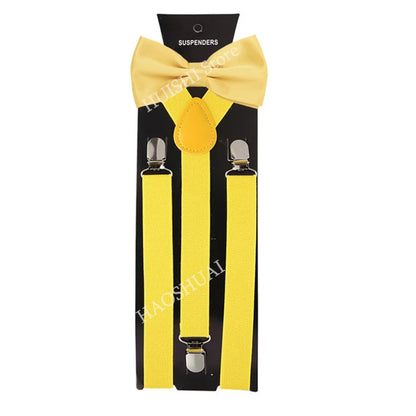 Suspenders Man Bowtie Solid Color Elastic PU Leather Suspenders For Man Belt Adjustable Straps For Wedding Bow Tie Accessories