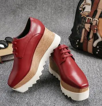 Luxury design thick-soled women's sports shoes fashion star real leather women's casual shoes runway wooden sole women's shoes