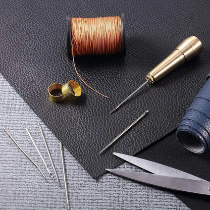 DIY Leather Sewing Kit Leather Sewing Awl Needle with Copper Handle Set Leather Canvas Tent Shoes Repairing Tool 3 Color Thread