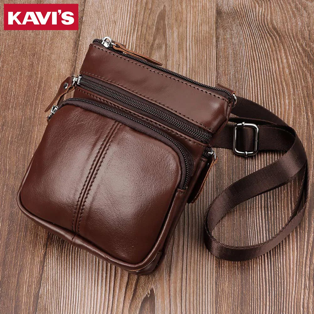 Genuine Leather Men's Bag Casual Small Messenger Shoulder Bags for Man Multifunction Travel Sling Crossbody Bag for Cell Phone