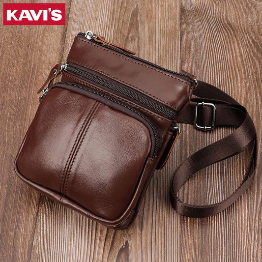 Genuine Leather Men's Bag Casual Small Messenger Shoulder Bags for Man Multifunction Travel Sling Crossbody Bag for Cell Phone