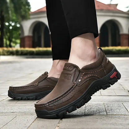 Handmade Leather Men Shoes Casual Outdoor Slip On Loafers Men Leather Shoes Flats Moccasins Walking Shoes Non-Slip Dropshipping