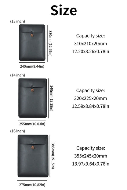 Ultra Lightweight And Soft PU Leather Retro 13/14/15/16 Inch Laptop Bag With Non-magnetic Buttons Suitable For MacBook Air Pro
